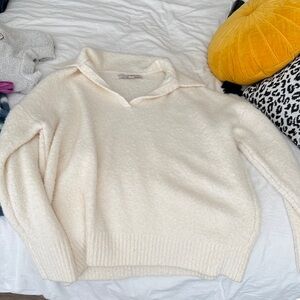 LOFT Cream V-Neck Cozy Pullover Sweater